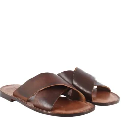 Sandali Gladiatore Da Uomo In Pelle Color Marrone