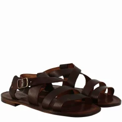 Sandali Pisa Modello Gladiatore Da Uomo In Pelle Color Marrone