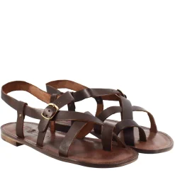 Sandali Rimini Modello Gladiatore Da Uomo In Pelle Color Marrone