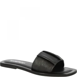 Sandali Slip-on Da Donna Fascia Larga Con Pieghe Fatti A Mano In Nappa Nera
