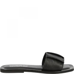 Sandali Slip-on Da Donna Fascia Larga Con Pieghe Fatti A Mano In Nappa Nera