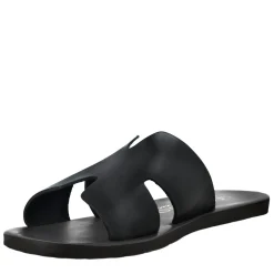 Sandali Uomo A H In Pelle Colore Nero Fatti A Mano