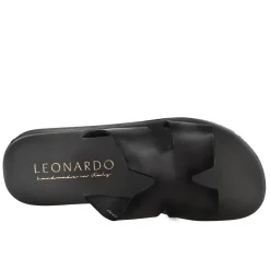 Sandali Uomo A H In Pelle Colore Nero Fatti A Mano