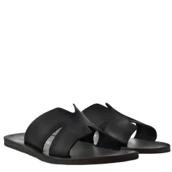 Sandali Uomo A H In Pelle Colore Nero Fatti A Mano