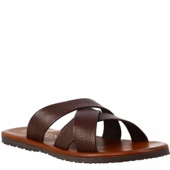 Sandali Uomo Tre Fasce Intrecciate In Pelle Color Marrone.
