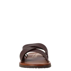 Sandali Uomo Tre Fasce Intrecciate In Pelle Color Marrone.