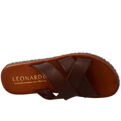 Sandali Uomo Tre Fasce Intrecciate In Pelle Color Marrone.