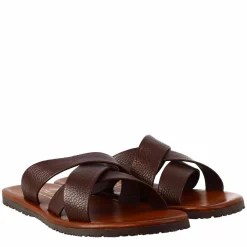 Sandali Uomo Tre Fasce Intrecciate In Pelle Color Marrone.