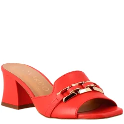Sandalo Aperto Con Fibbia Da Donna In Pelle Colore Rosso