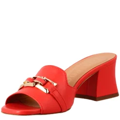 Sandalo Aperto Con Fibbia Da Donna In Pelle Colore Rosso
