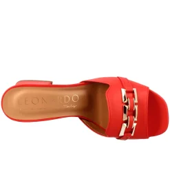 Sandalo Aperto Con Fibbia Da Donna In Pelle Colore Rosso