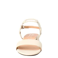 Sandalo Aperto Da Donna Con Tacco Basso In Pelle Colore Crema