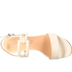 Sandalo Aperto Da Donna Con Tacco Basso In Pelle Colore Crema