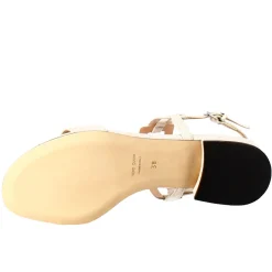 Sandalo Aperto Da Donna Con Tacco Basso In Pelle Colore Crema