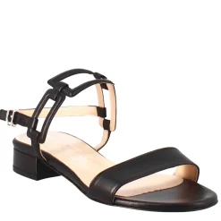 Sandalo Aperto Da Donna Con Tacco Basso In Pelle Effetto Glitter Colore Nero