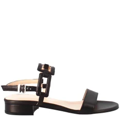 Sandalo Aperto Da Donna Con Tacco Basso In Pelle Effetto Glitter Colore Nero