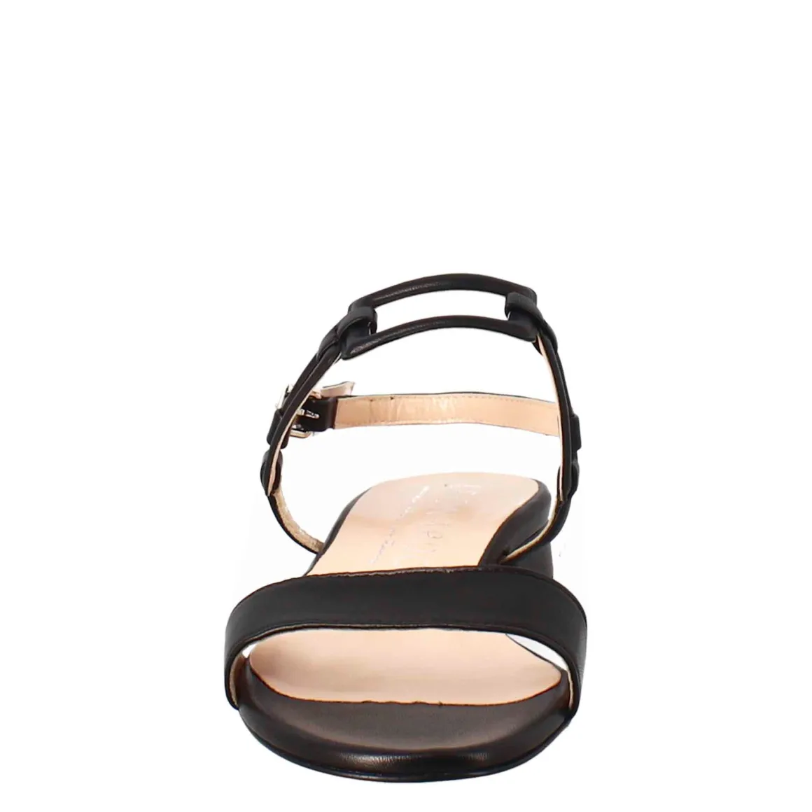 Sandalo Aperto Da Donna Con Tacco Basso In Pelle Effetto Glitter Colore Nero