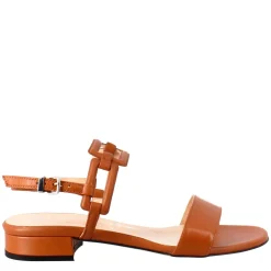 Sandalo Aperto Da Donna Con Tacco Basso In Pelle Colore Marrone