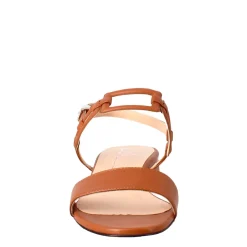 Sandalo Aperto Da Donna Con Tacco Basso In Pelle Colore Marrone