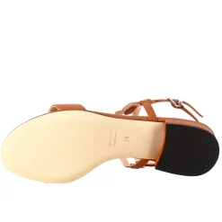 Sandalo Aperto Da Donna Con Tacco Basso In Pelle Colore Marrone