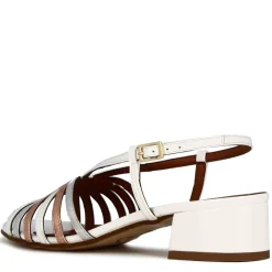 Sandalo Bianco Da Donna Con Fasce In Pelle Laminata Rame E Argento