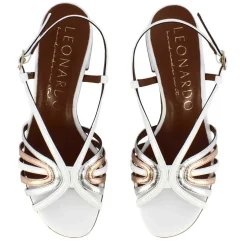 Sandalo Bianco Da Donna Con Fasce In Pelle Laminata Rame E Argento