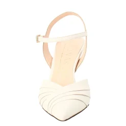 Sandalo Chiuso Da Donna A Punta In Pelle Plissè Beige Con Tacco Alto