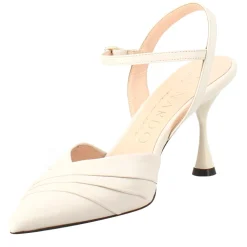 Sandalo Chiuso Da Donna A Punta In Pelle Plissè Beige Con Tacco Alto
