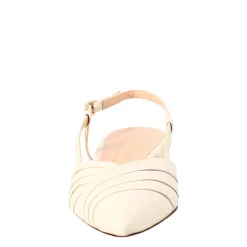 Sandalo Chiuso Tacco Medio Da Donna A Punta In Pelle Plissè Colore Beige