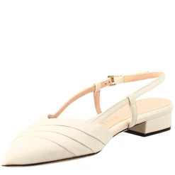 Sandalo Chiuso Tacco Medio Da Donna A Punta In Pelle Plissè Colore Beige
