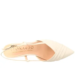 Sandalo Chiuso Tacco Medio Da Donna A Punta In Pelle Plissè Colore Beige