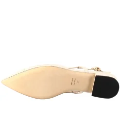 Sandalo Chiuso Tacco Medio Da Donna A Punta In Pelle Plissè Colore Beige