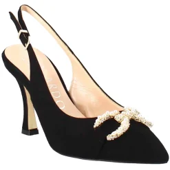 Sandalo Da Donna A Forma In Pelle Scamosciata Colore Nero Con Glitter Applicati
