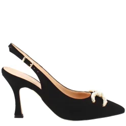 Sandalo Da Donna A Forma In Pelle Scamosciata Colore Nero Con Glitter Applicati