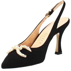 Sandalo Da Donna A Forma In Pelle Scamosciata Colore Nero Con Glitter Applicati