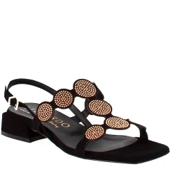 Sandalo Da Donna A Forma Squadrata In Pelle Scamosciata Nero Con Glitter