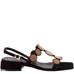 Sandalo Da Donna A Forma Squadrata In Pelle Scamosciata Nero Con Glitter