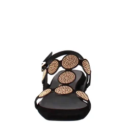 Sandalo Da Donna A Forma Squadrata In Pelle Scamosciata Nero Con Glitter