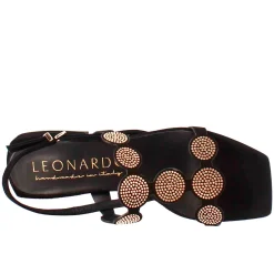 Sandalo Da Donna A Forma Squadrata In Pelle Scamosciata Nero Con Glitter