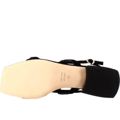 Sandalo Da Donna A Forma Squadrata In Pelle Scamosciata Nero Con Glitter