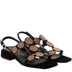 Sandalo Da Donna A Forma Squadrata In Pelle Scamosciata Nero Con Glitter