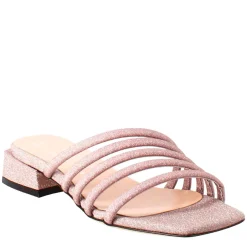 Sandalo Da Donna A Forma Squadrata In Pelle Rosa Con Glitter