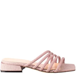 Sandalo Da Donna A Forma Squadrata In Pelle Rosa Con Glitter