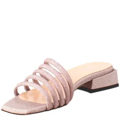 Sandalo Da Donna A Forma Squadrata In Pelle Rosa Con Glitter