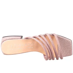 Sandalo Da Donna A Forma Squadrata In Pelle Rosa Con Glitter