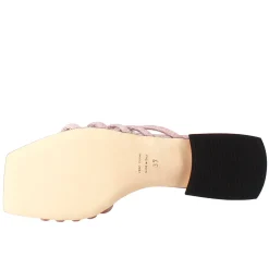 Sandalo Da Donna A Forma Squadrata In Pelle Rosa Con Glitter