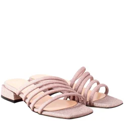 Sandalo Da Donna A Forma Squadrata In Pelle Rosa Con Glitter