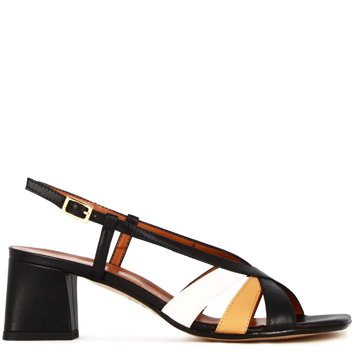 Sandalo Da Donna Classico In Pelle Nero Con Fasce Multicolore