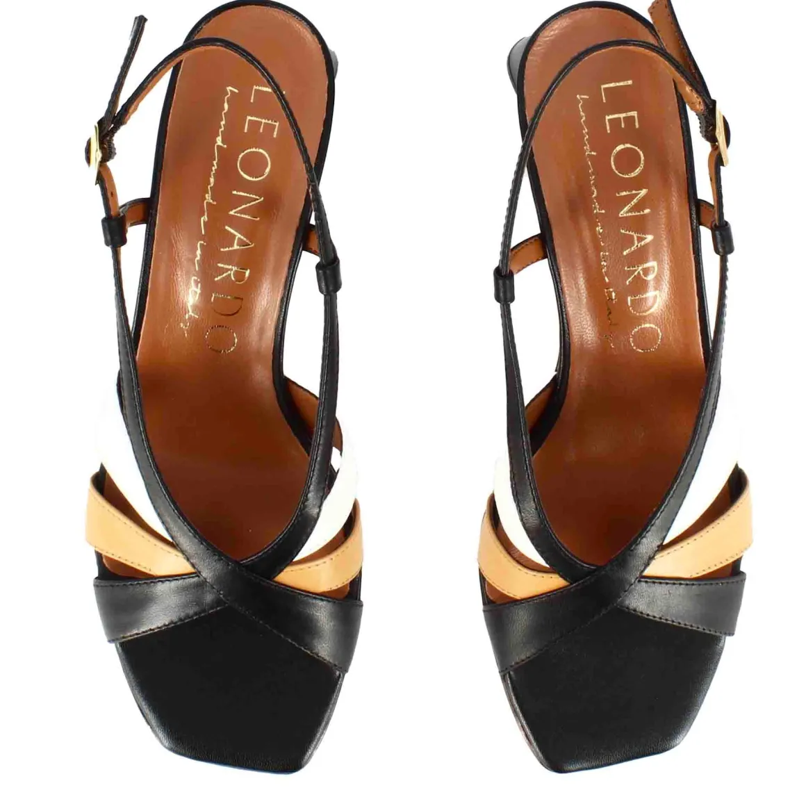 Sandalo Da Donna Classico In Pelle Nero Con Fasce Multicolore
