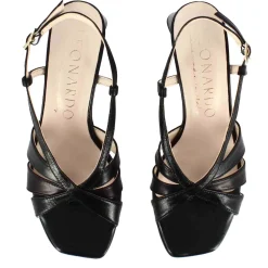Sandalo Da Donna Classico In Pelle Colore Nero Con Fasce